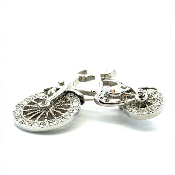 Estate Costume Jewelry Silver Tone Rhinestone Bike Bicycle Moving Wheel Brooch 9 - Picture 3 of 11